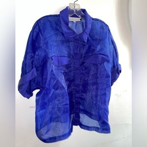 Eloquii x Priscilla Ono Blue Cropped Button Down